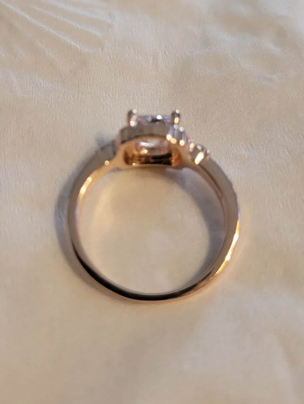 Rose Gold Tone Halo Simulated Diamond Ring - Size 6